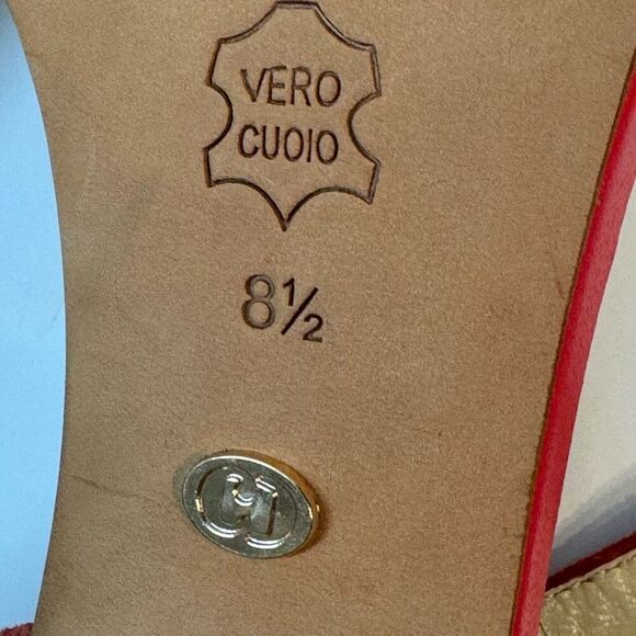 Charles David Strappy Colorblock Heels Stiletto in Red & Peach Leather 8.5 - Picture 5 of 11